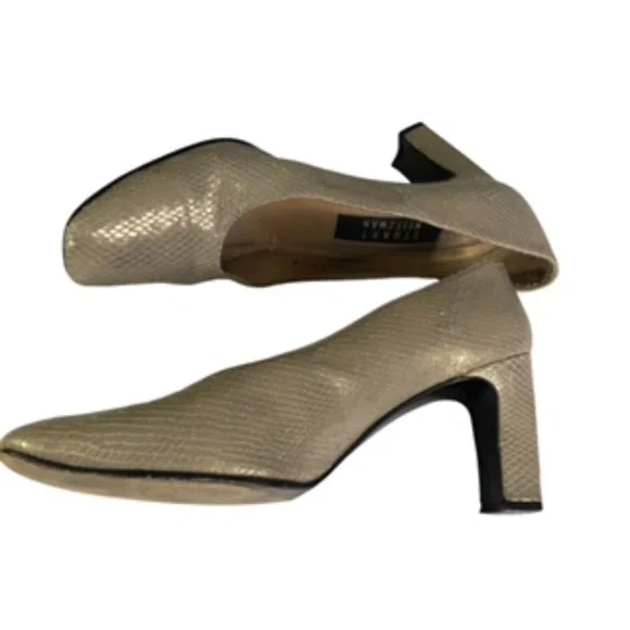Stuart Weitzman 3" Snake Print Leather Tan Heel Pumps Size 7.5 B - Picture 4 of 9